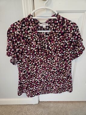 Calvin Klein Black Pink Multi-Spot Short Sleeve Blouse